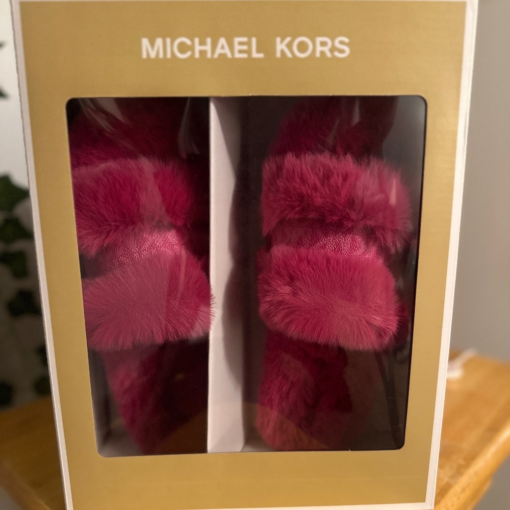 Michael Kors Wild Berry Faux Fur Slippers